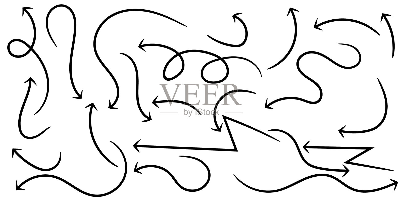 各种方向和风格的黑色箭头形状集合。插画图片素材