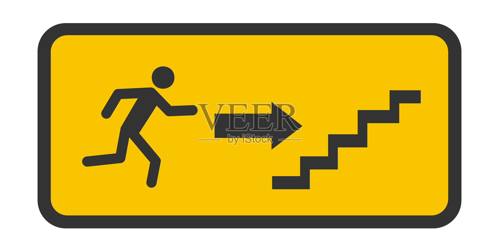 紧急出口标志，带有奔向楼梯的人物和箭头方向。插画图片素材