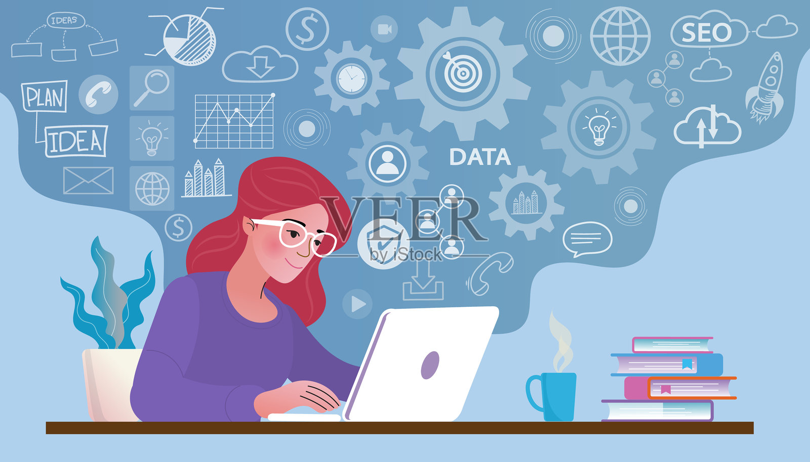 在线教育。远程学习，录制课程，视频教程隐喻。在线教育。家庭教育，远程大学毕业。电子学习和播客。矢量平面图。插画图片素材