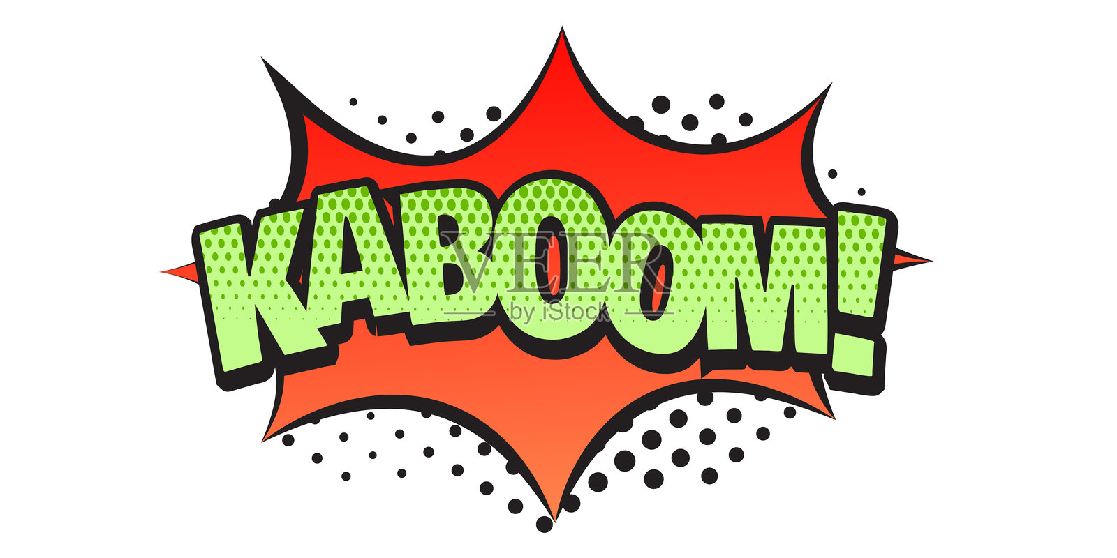 绿色字母的漫画风格文本“轰隆！”与红色爆炸背景。插画图片素材