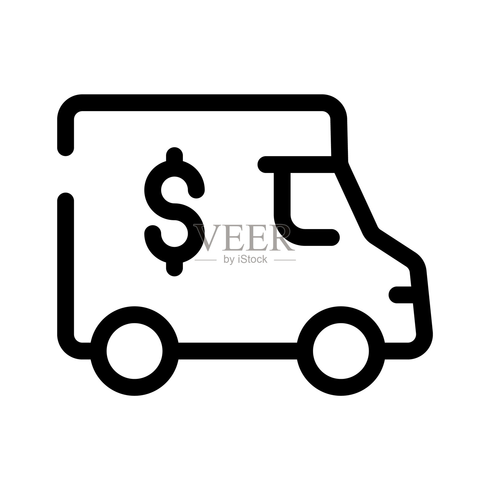 一辆带有美元标志的货车，象征着商业物流或配送。插画图片素材