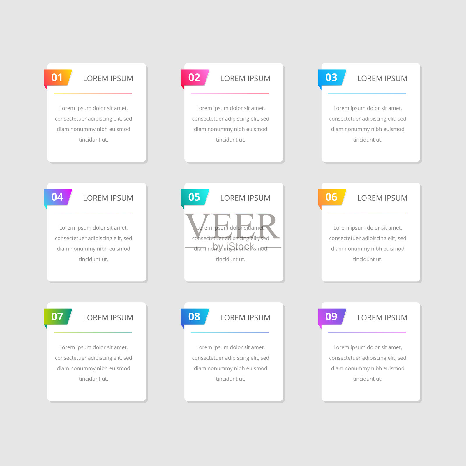矢量笔记集。信息图表集合中的文本框，留有数据输入位置。现代渐变设计元素。插画图片素材