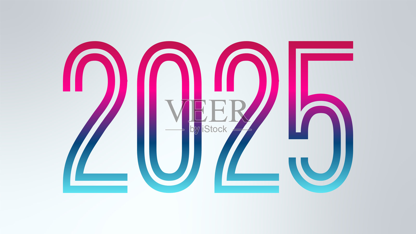 2025年新年快乐符号。蓝粉渐变标志。用于庆祝、冬季假日、活动、祝贺、装饰、网页设计的矢量插图。插画图片素材