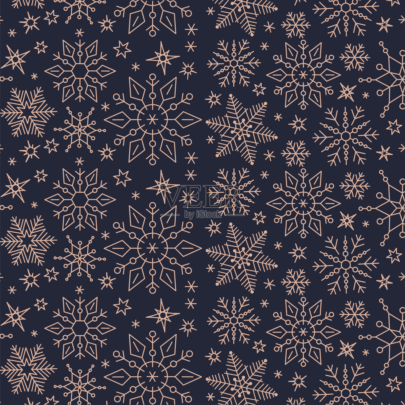 雪花无缝图案背景。白色背景上有蓝色雪花的细腻图案。冬季假日主题，圣诞节和新年。插画图片素材