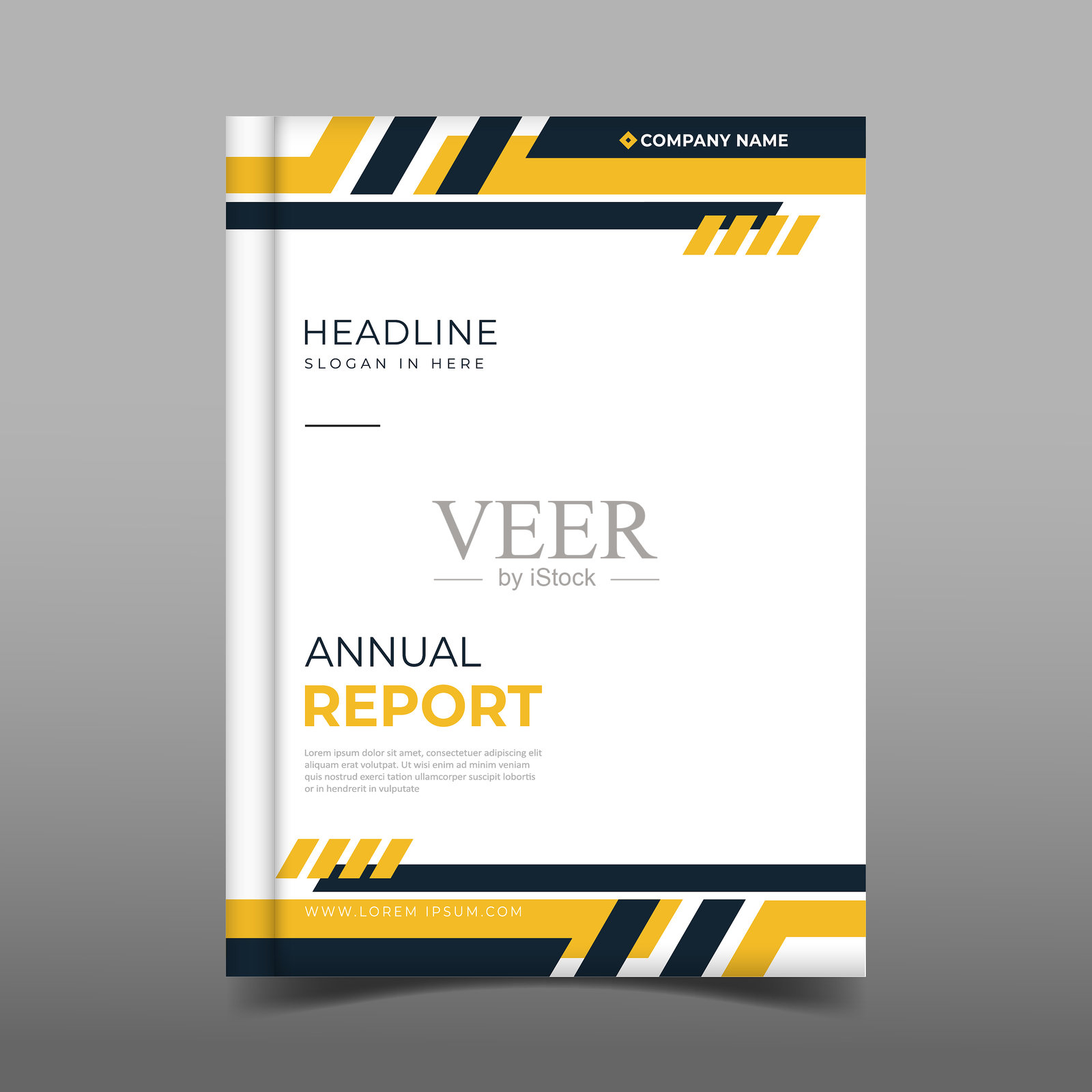 现代黄色商业年度报告封面模板传单设计。适用于封面书籍、宣传册传单、杂志和文档页面设计合集。插画图片素材