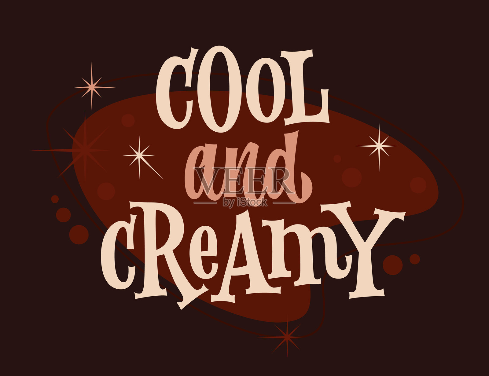 酷而奶油般的。温暖的米色和巧克力棕色调的字母，带有复古风格，背景深邃而丰富。经典广告风格的排版设计元素。插画图片素材