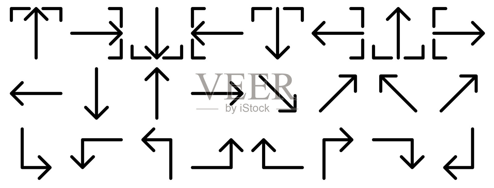 导航系统方向箭头图标。进出口轮廓导航图标。左、右、进、出、上和下信息标志。可编辑的线条。插画图片素材