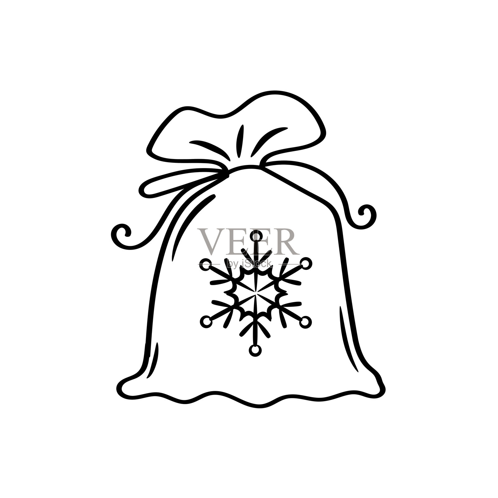 手绘涂鸦圣诞老人背包与雪花礼物插图。插画图片素材