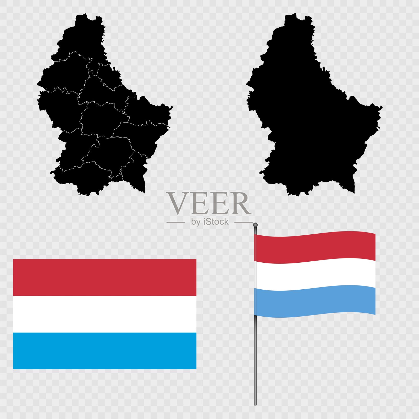 卢森堡的地图、国旗和旗杆组合。矢量插图。插画图片素材