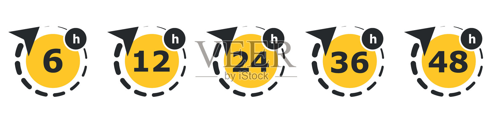 12、24、36 和 48 小时图标。服务时间、交付时间和营业时钟。插画图片素材