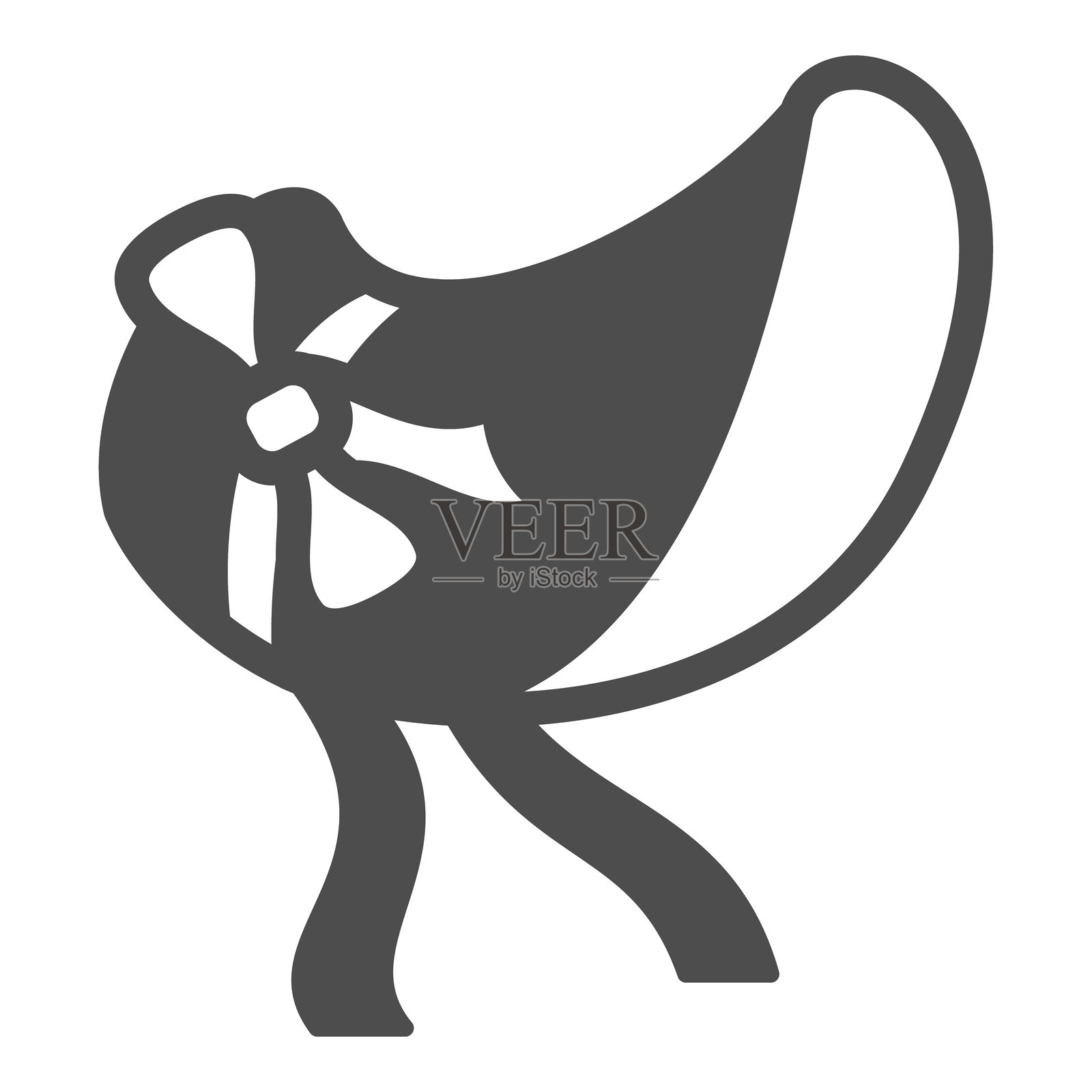 带丝带蝴蝶结的女士帽子实心图标，复古时代头饰概念。矢量图形。时尚复古女性帽子标志，适用于移动或网页设计的图形风格图标。插画图片素材