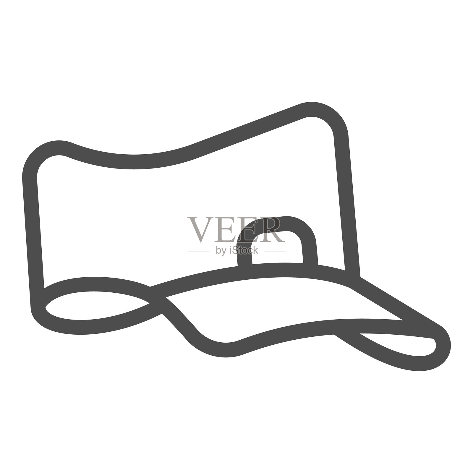 快递员帽子线条图标，夏季头饰概念。矢量图形。白色背景上的夏季帽子标志，适用于移动或网页设计的轮廓风格图标。插画图片素材