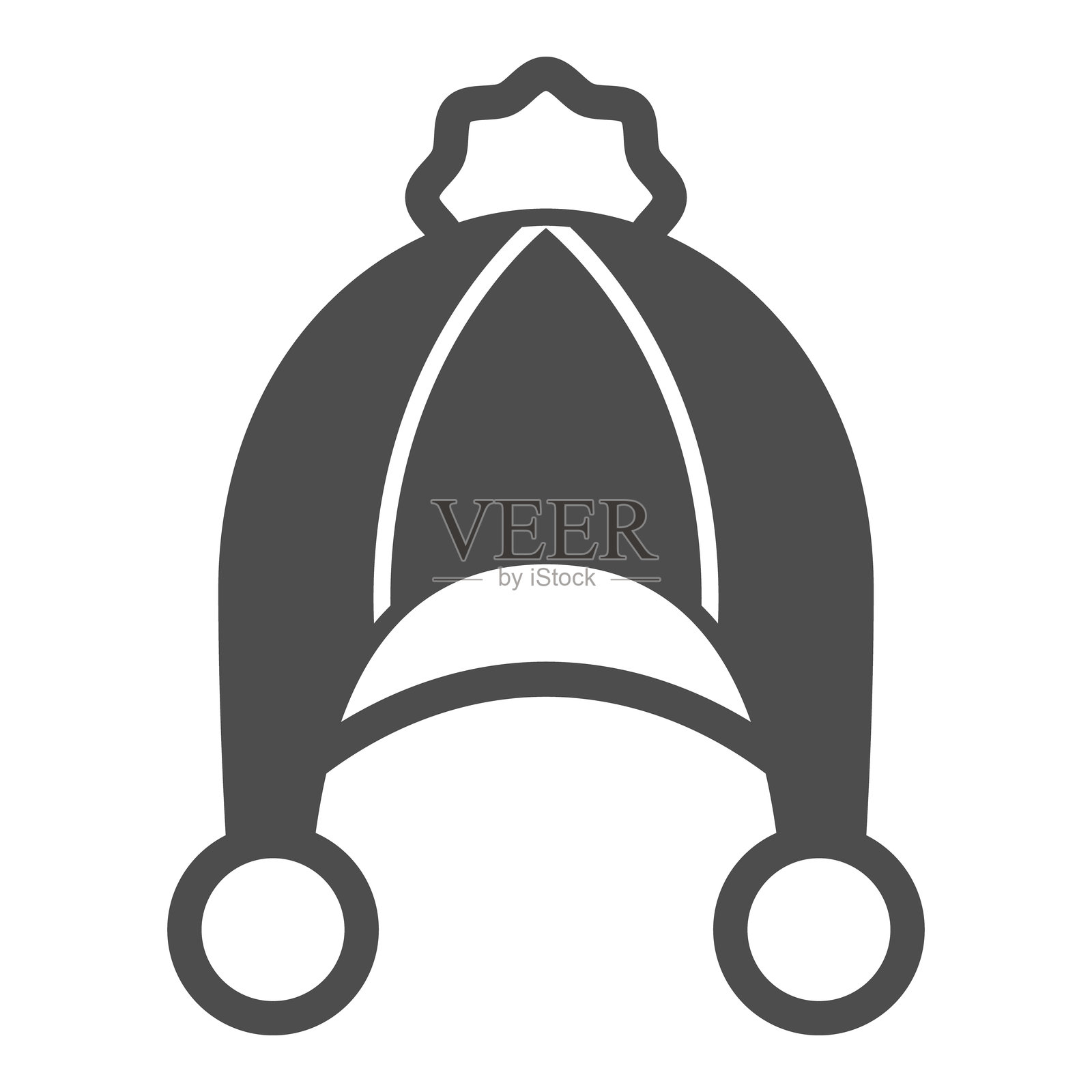 儿童针织帽实心图标，冬季头饰概念。矢量图形。白色背景上的温暖毛线帽标志，适用于移动或网页设计的图形风格图标。插画图片素材