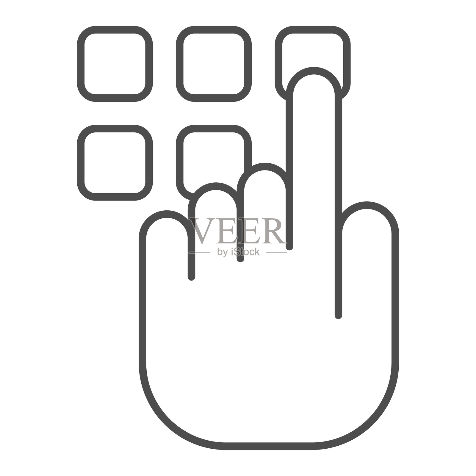 输入密码的细线图标，数据保护概念。矢量图形。白色背景上的手指指向按钮的标志，适用于移动或网页设计的轮廓风格图标。插画图片素材