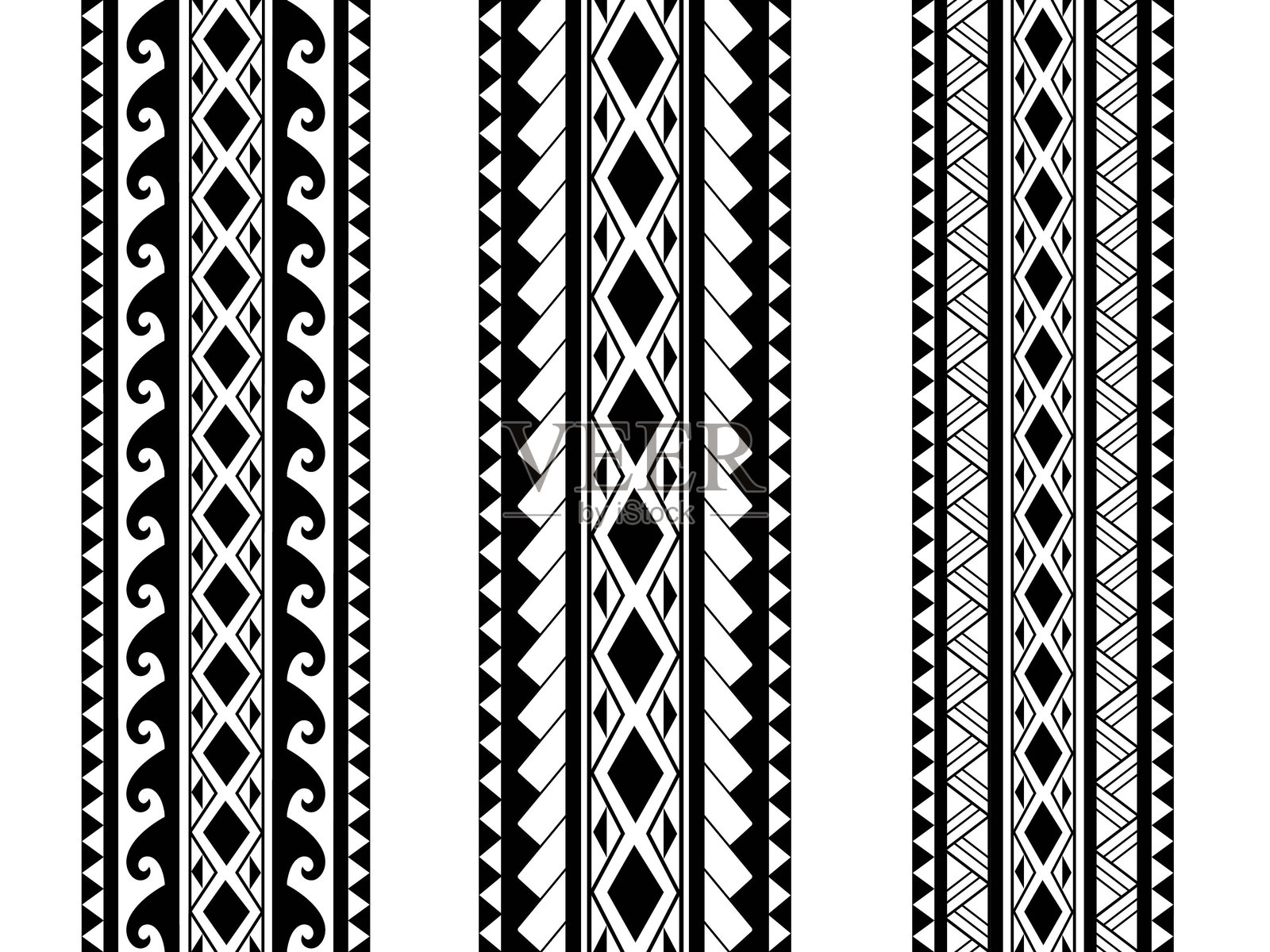 毛利波利尼西亚纹身手环边框。部落袖子无缝图案矢量。萨摩亚手环纹身设计，适用于前臂或脚。插画图片素材