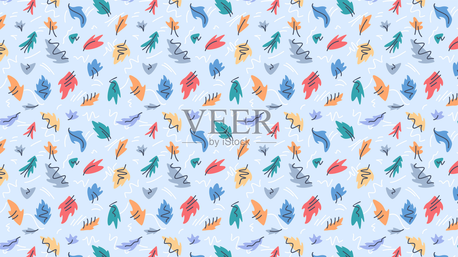 手绘平面叶子形状图案设计插画图片素材