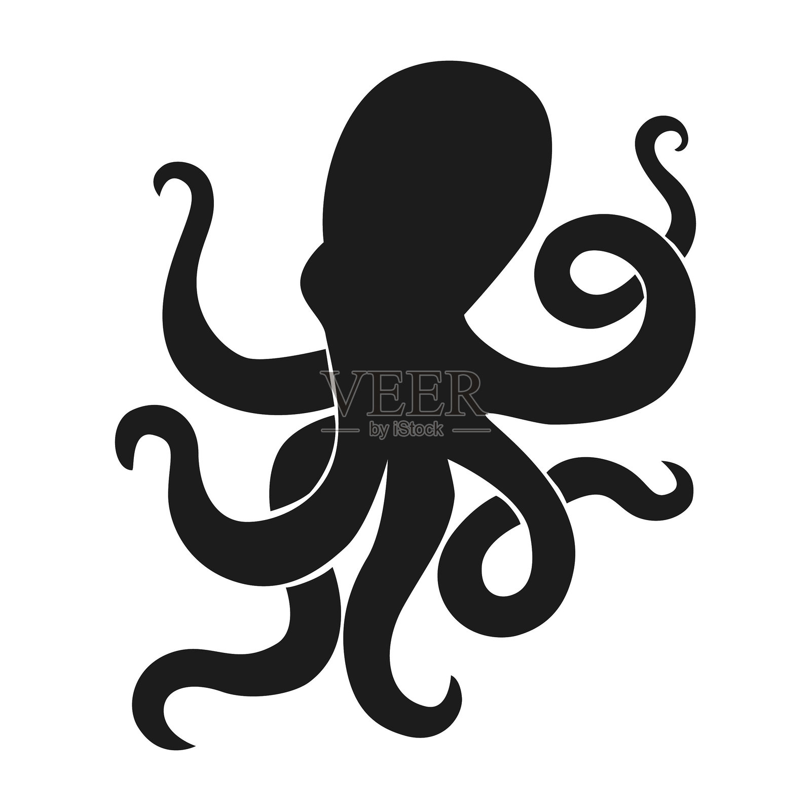 白色背景上的黑色章鱼剪影插画图片素材