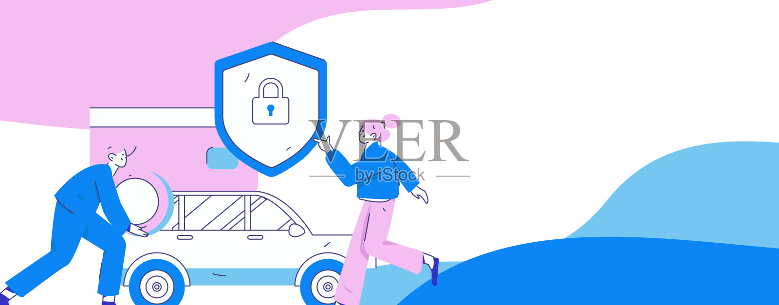 购买汽车保险的扁平角色矢量概念操作插图插画图片素材