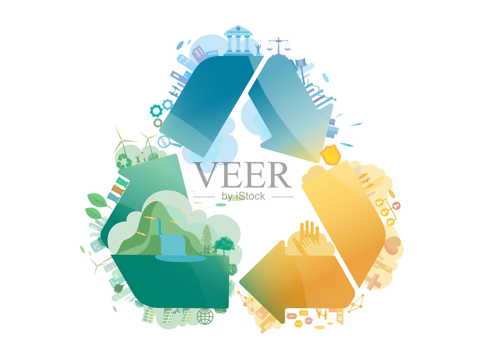 社区中的ESG与回收标志矢量插图图形 EPS 10插画图片素材