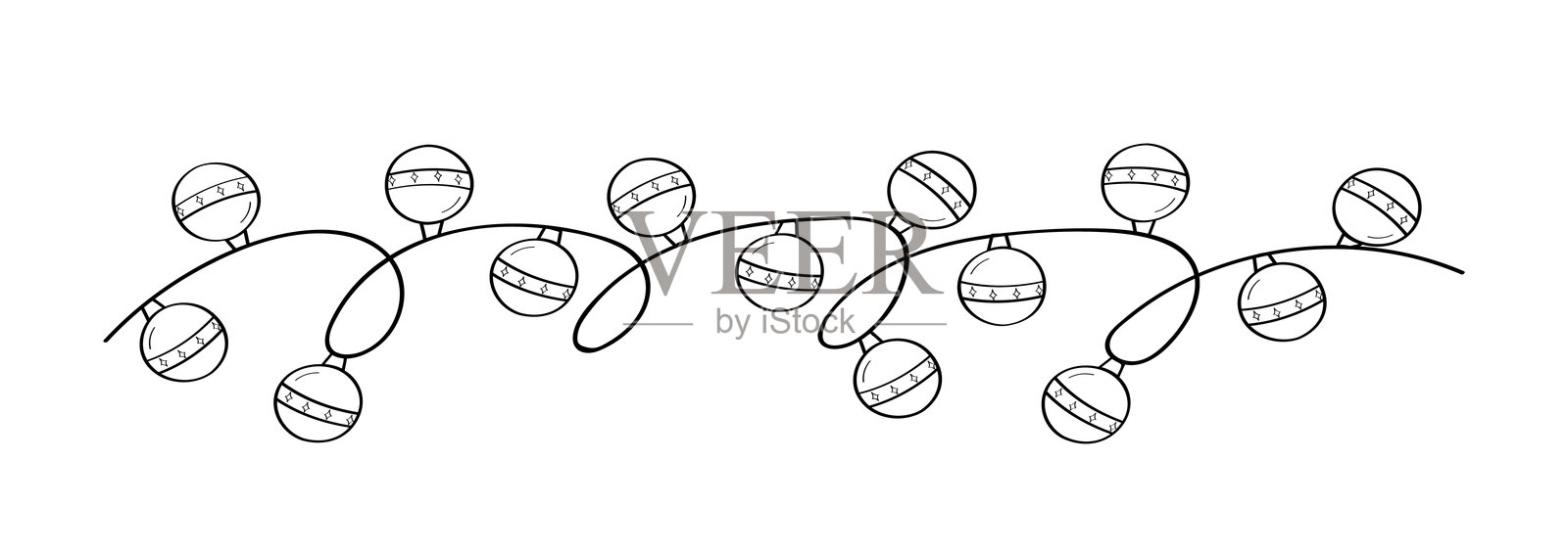 灯饰花环涂鸦图标。圣诞树或房屋的节日装饰。白色背景上的矢量插图。插画图片素材