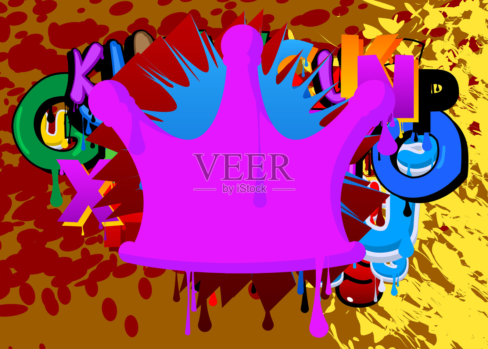 王冠涂鸦。以城市绘画风格表现的抽象现代街头艺术装饰。插画图片素材