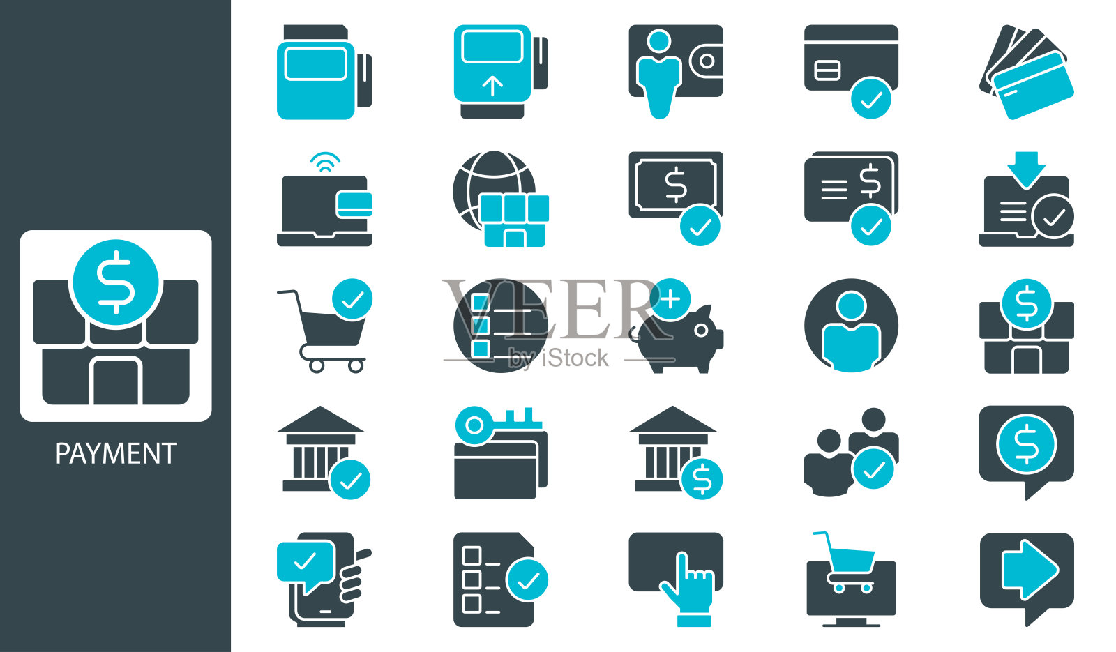 支付图标集。实心图标集合。矢量插图。图标符号，银行，金融，货币，支付插画图片素材