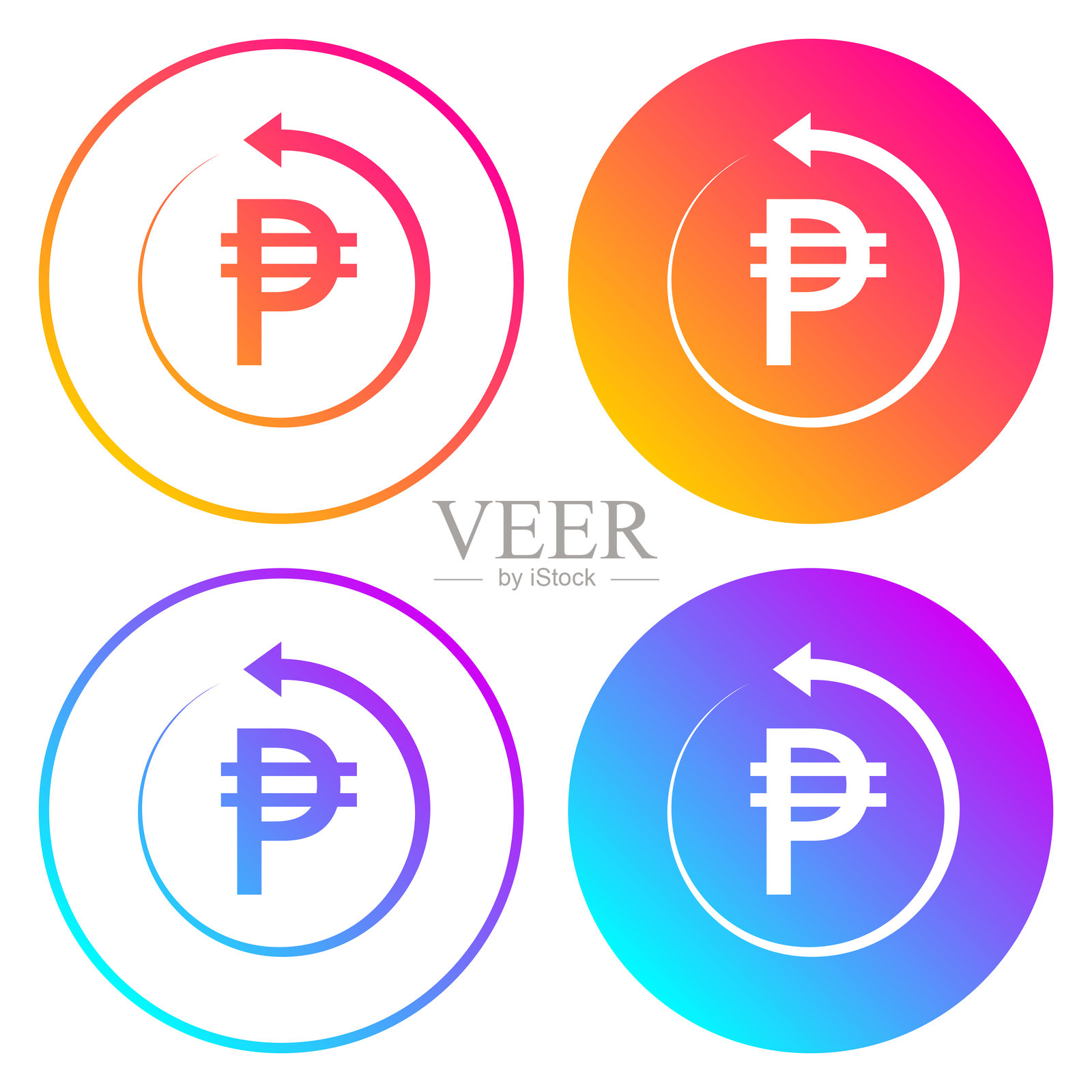 带有回箭头的比索。带有颜色渐变的圆形图标插画图片素材