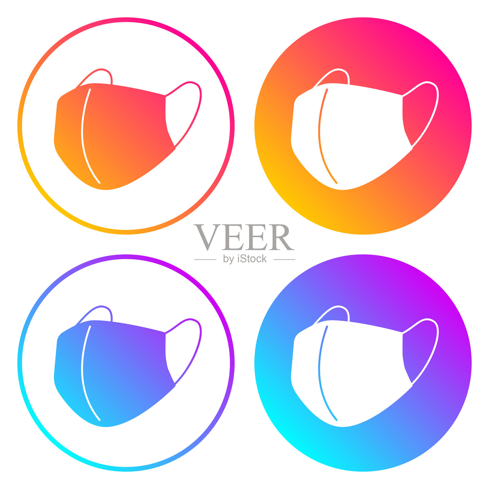 医疗或外科口罩。带有渐变色的圆形图标插画图片素材