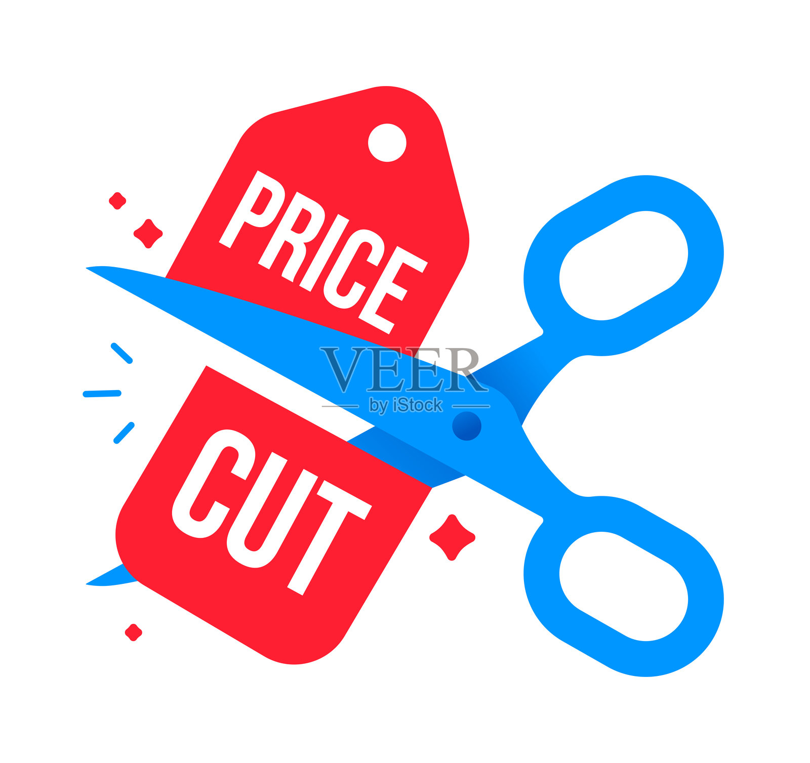 降价剪刀优惠券特价折扣标签插画图片素材