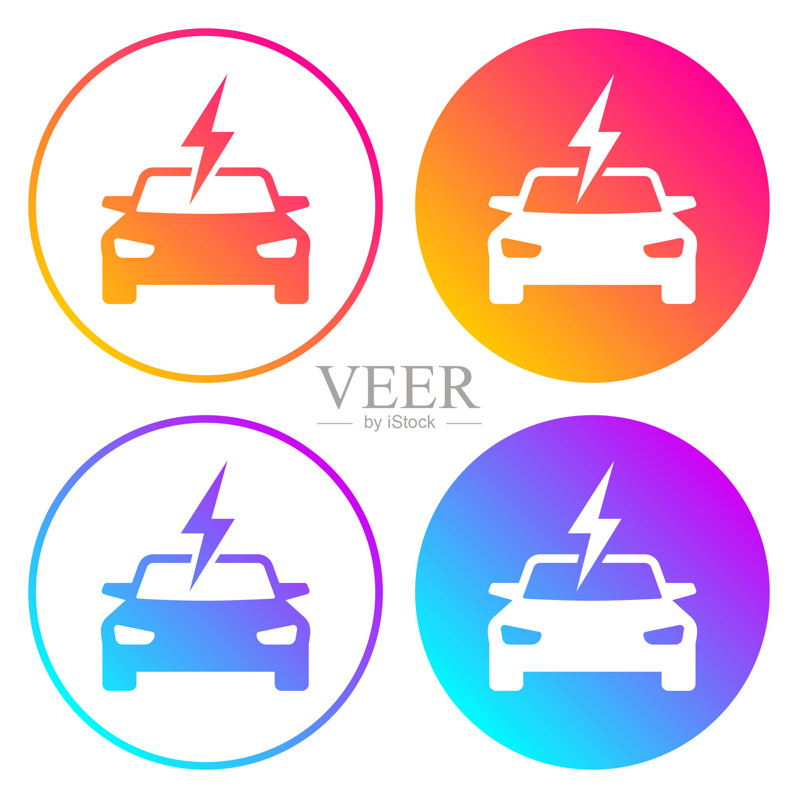 电动车正在充电。带有渐变色的圆形图标插画图片素材