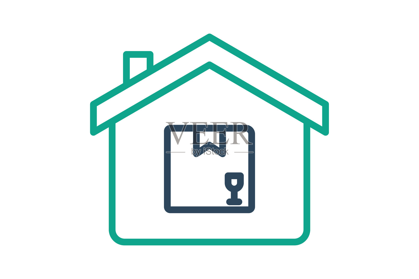 仓库图标。线条图标风格。带有产品的房屋。与采购相关的图标。采购管理元素矢量插图。插画图片素材