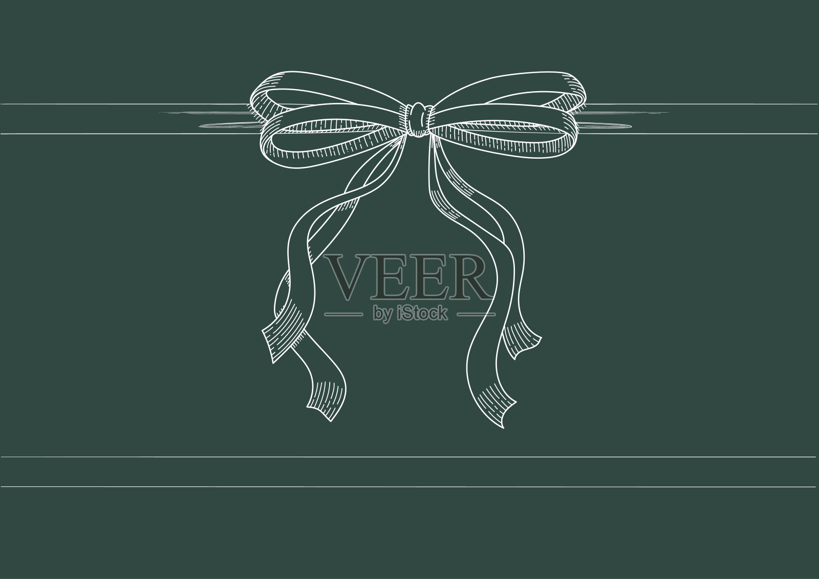 复古风格装饰的长白色丝带和缎带。手绘复古线条艺术矢量插图。插画图片素材