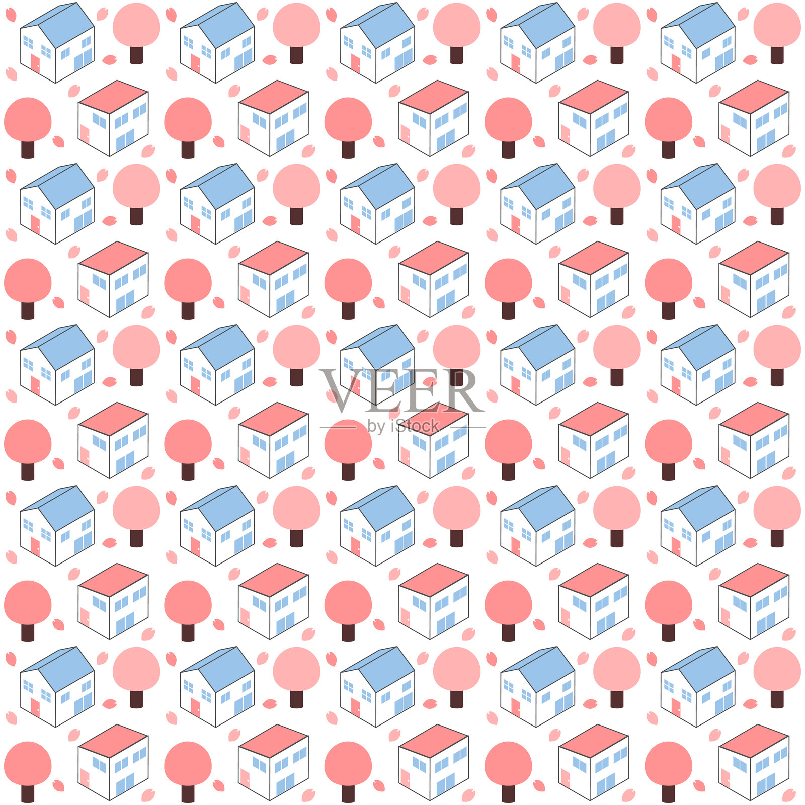 等距简单住宅街景插画图片素材