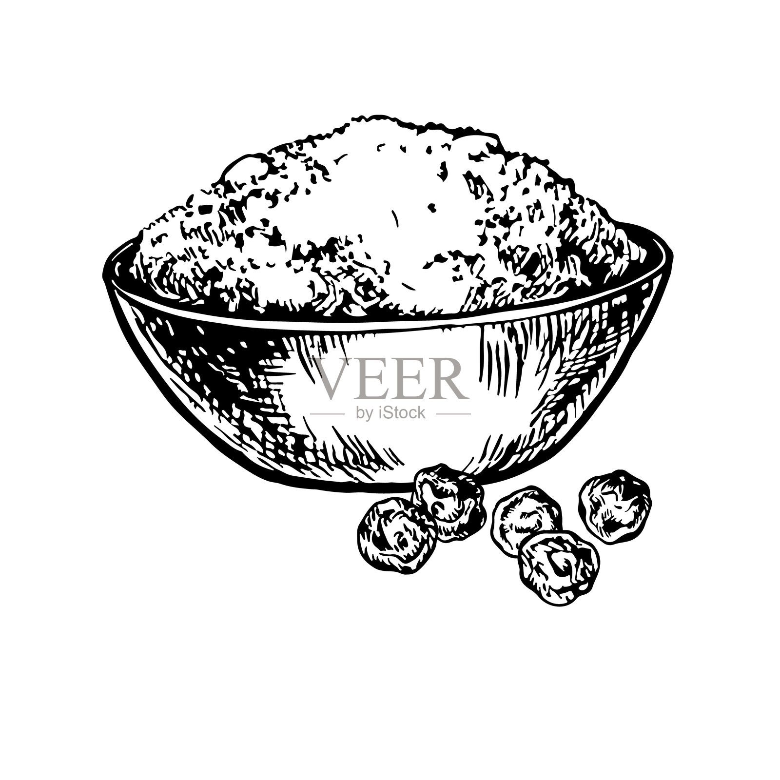 黑胡椒粉。带有香料图像的矢量图形。杯中的黑胡椒粉。黑白手绘插图。白色背景。非常适合烹饪食谱、菜单或标签。插画图片素材