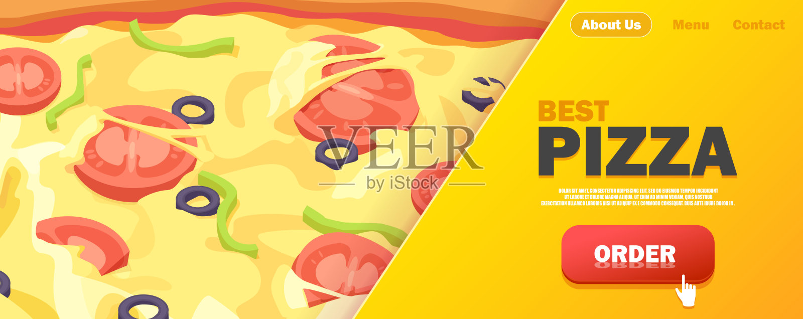 在线披萨订购比萨店或快餐主页网站横幅。插画图片素材