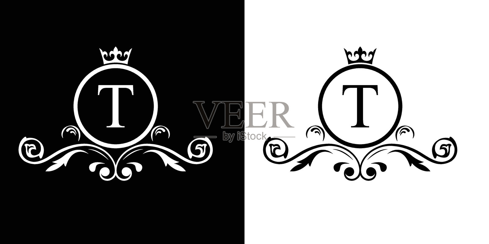 字母T。花卉字母。复古装饰首字母字母表。标志矢量图。插画图片素材