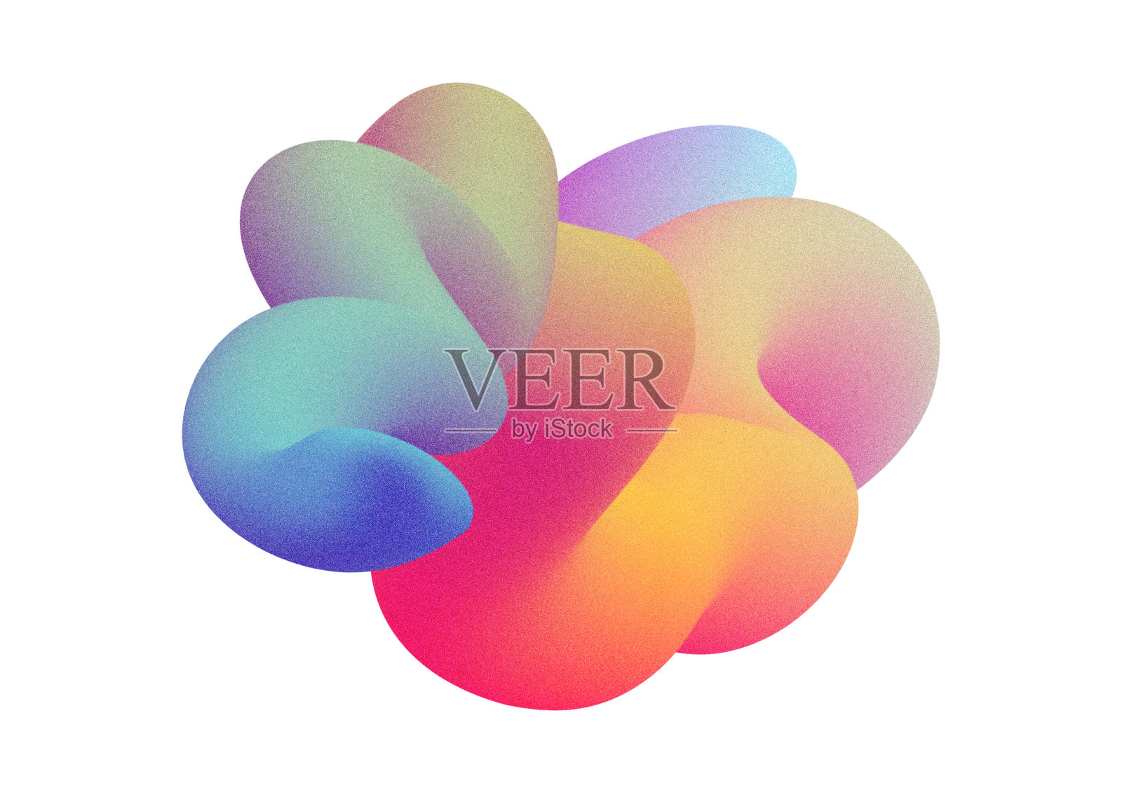 3D渲染。用涂鸦喷漆绘制的抽象流动形状。柔和的渐变霓虹色涂抹效果。胶卷颗粒效果。照片摄影图片