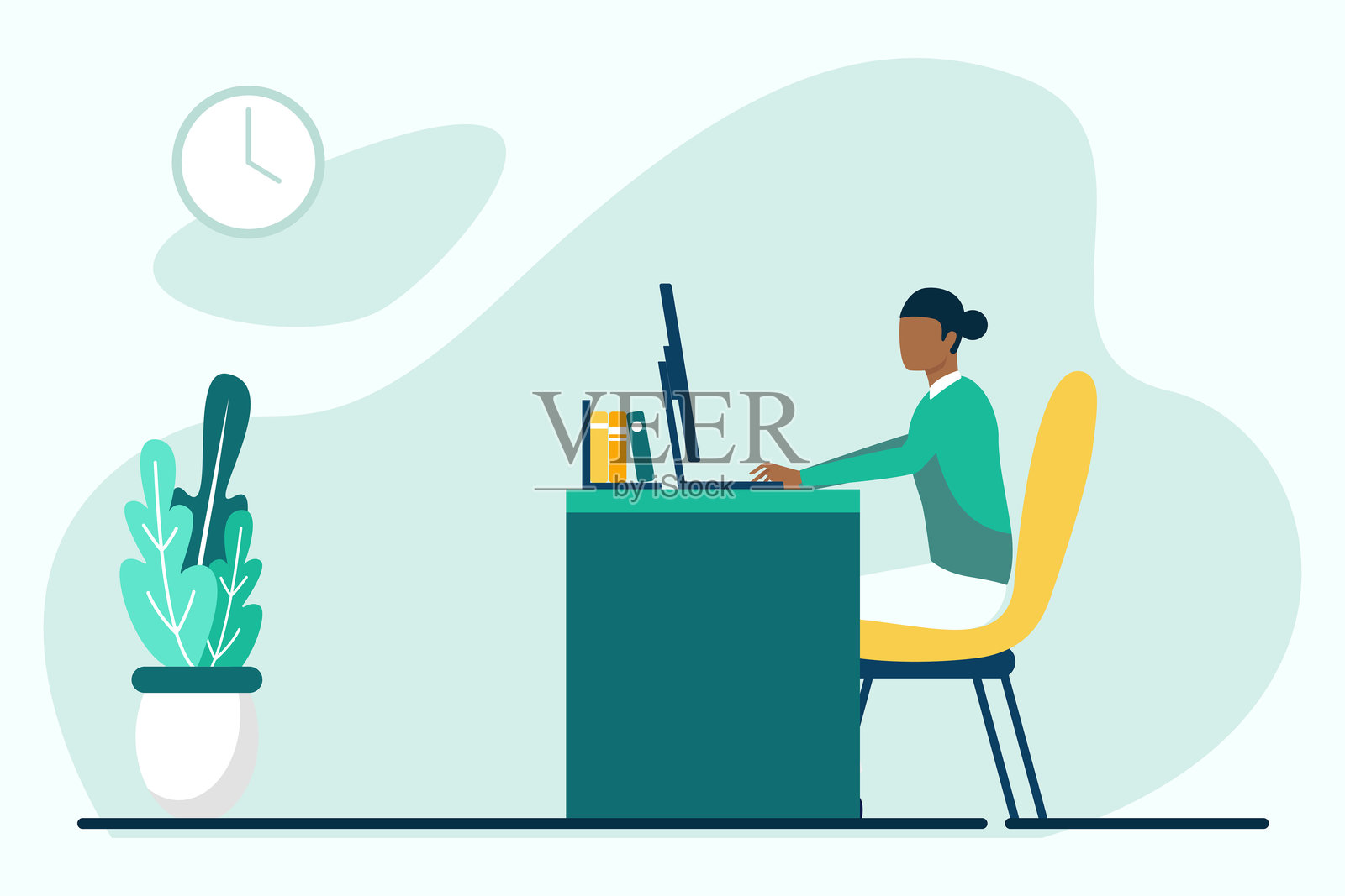 办公室里的男女。工作场所。扁平风格的矢量插图插画图片素材