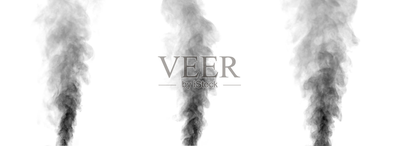 孤立的黑色雾气或烟雾效果在白色背景上。雾或烟雾背景，蒸汽。插图展示了不同纹理和密度的烟雾。照片摄影图片