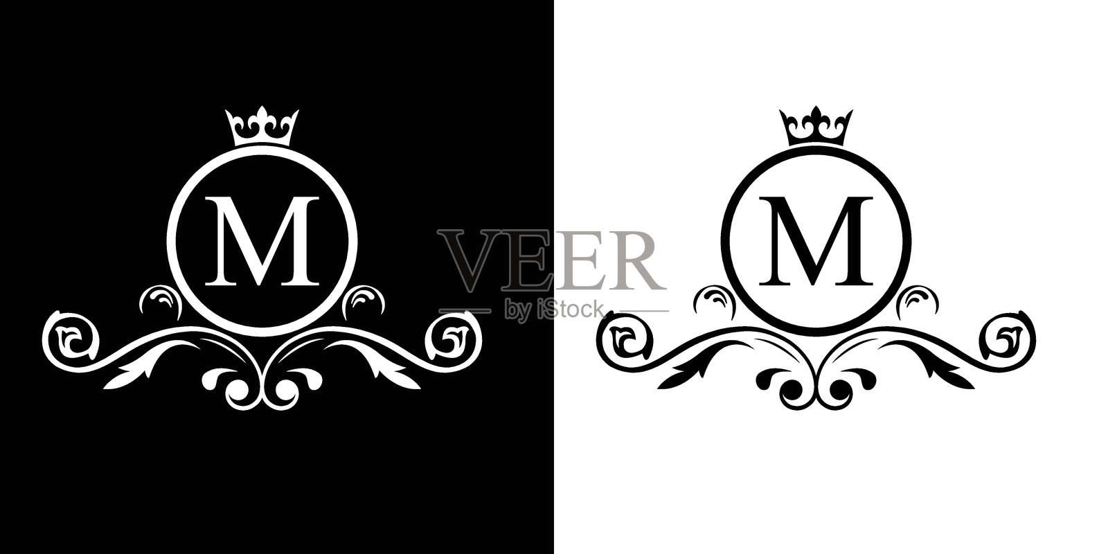 字母M。花卉字母。复古装饰首字母字母表。标志矢量图。插画图片素材