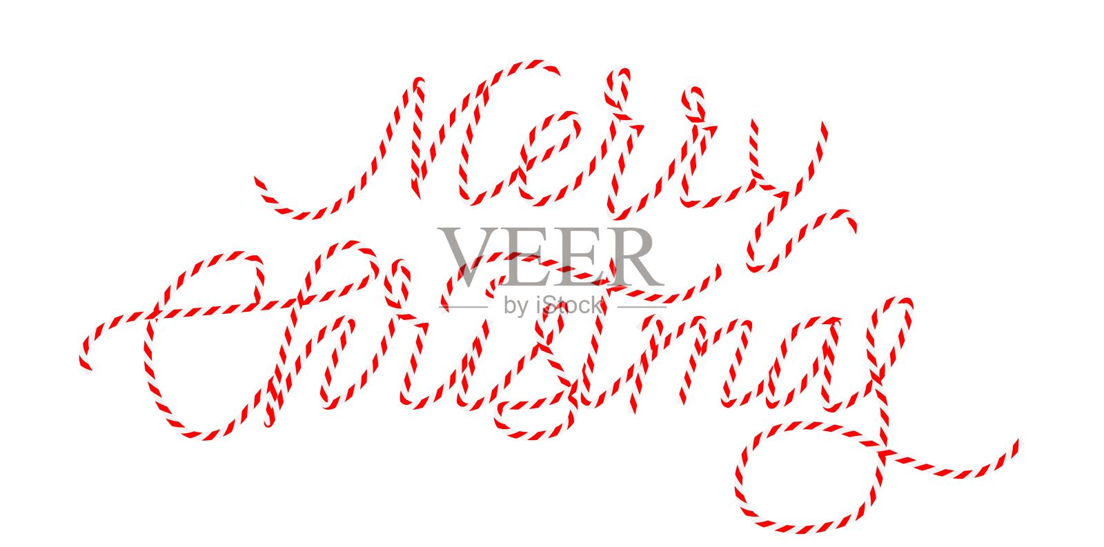 圣诞快乐糖果手杖文字效果。红白相间的字母。圣诞装饰。插画图片素材