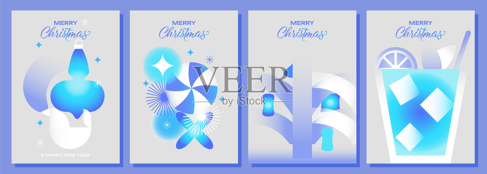 4 张冰冷的圣诞贺卡插画图片素材