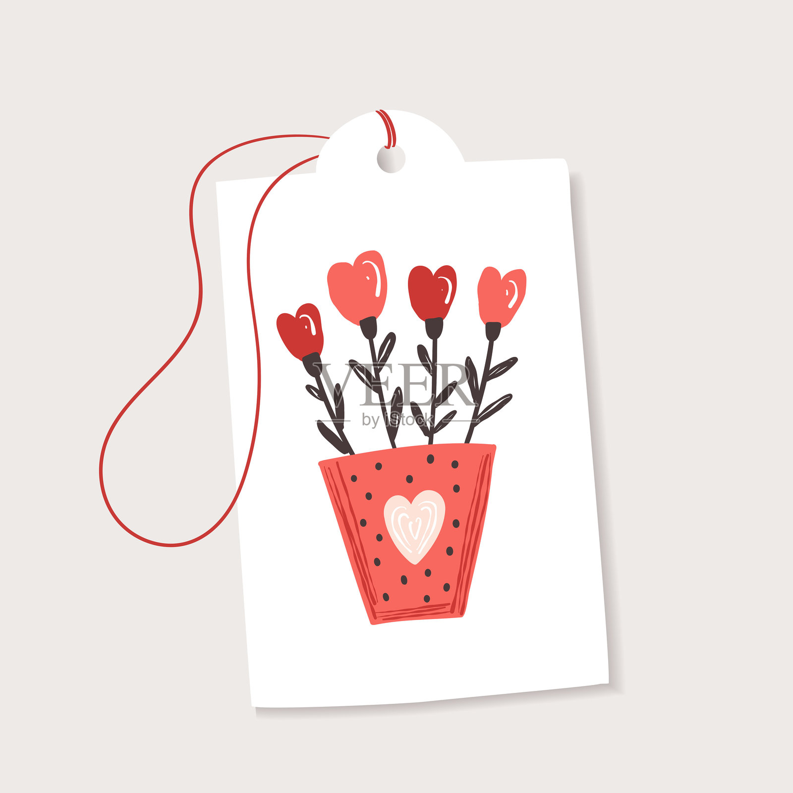 创意设计的红色花朵心形标签，适合情人节，扁平风格插画图片素材