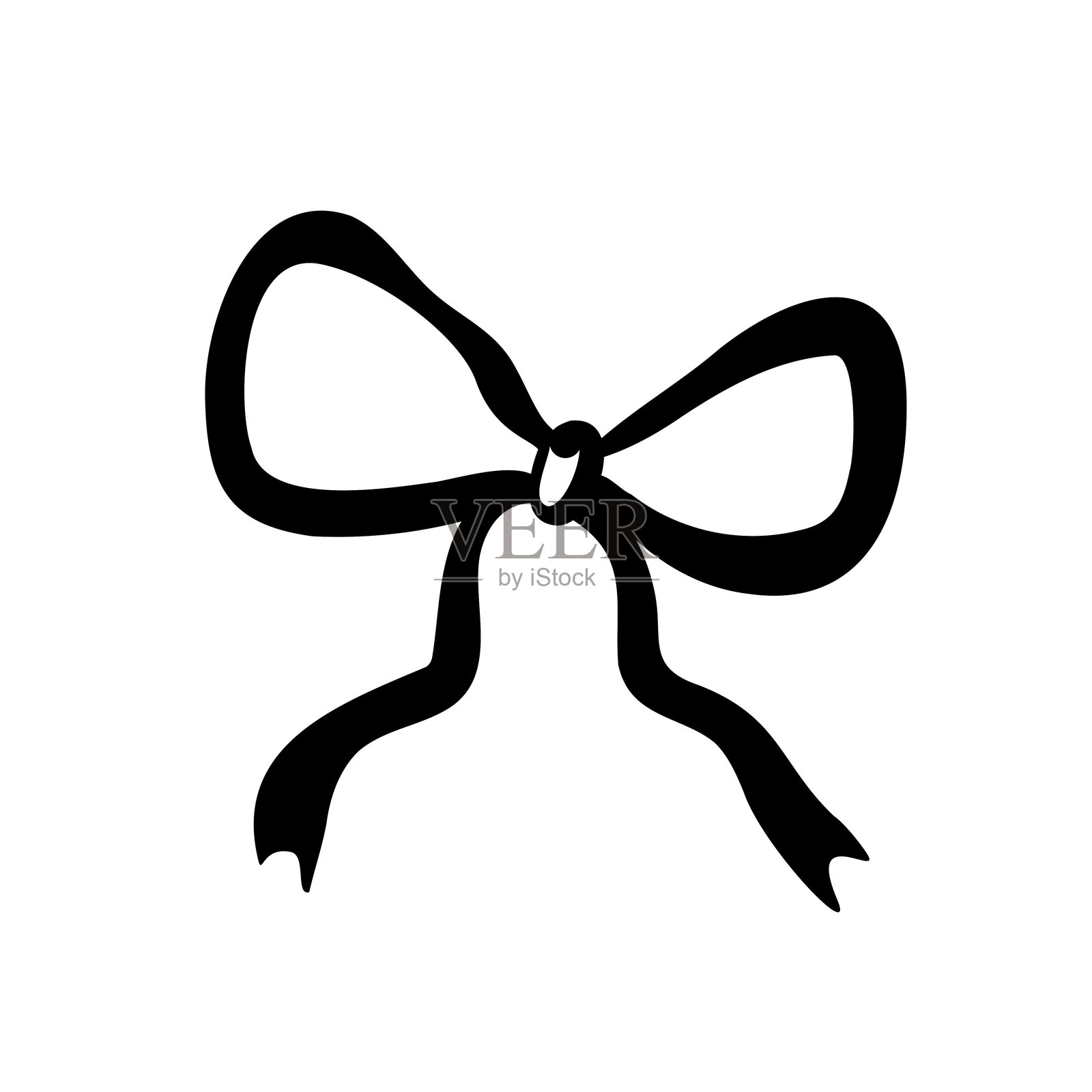 适合手工艺和设计项目的装饰性黑色蝴蝶结，带有延长的尾巴插画图片素材