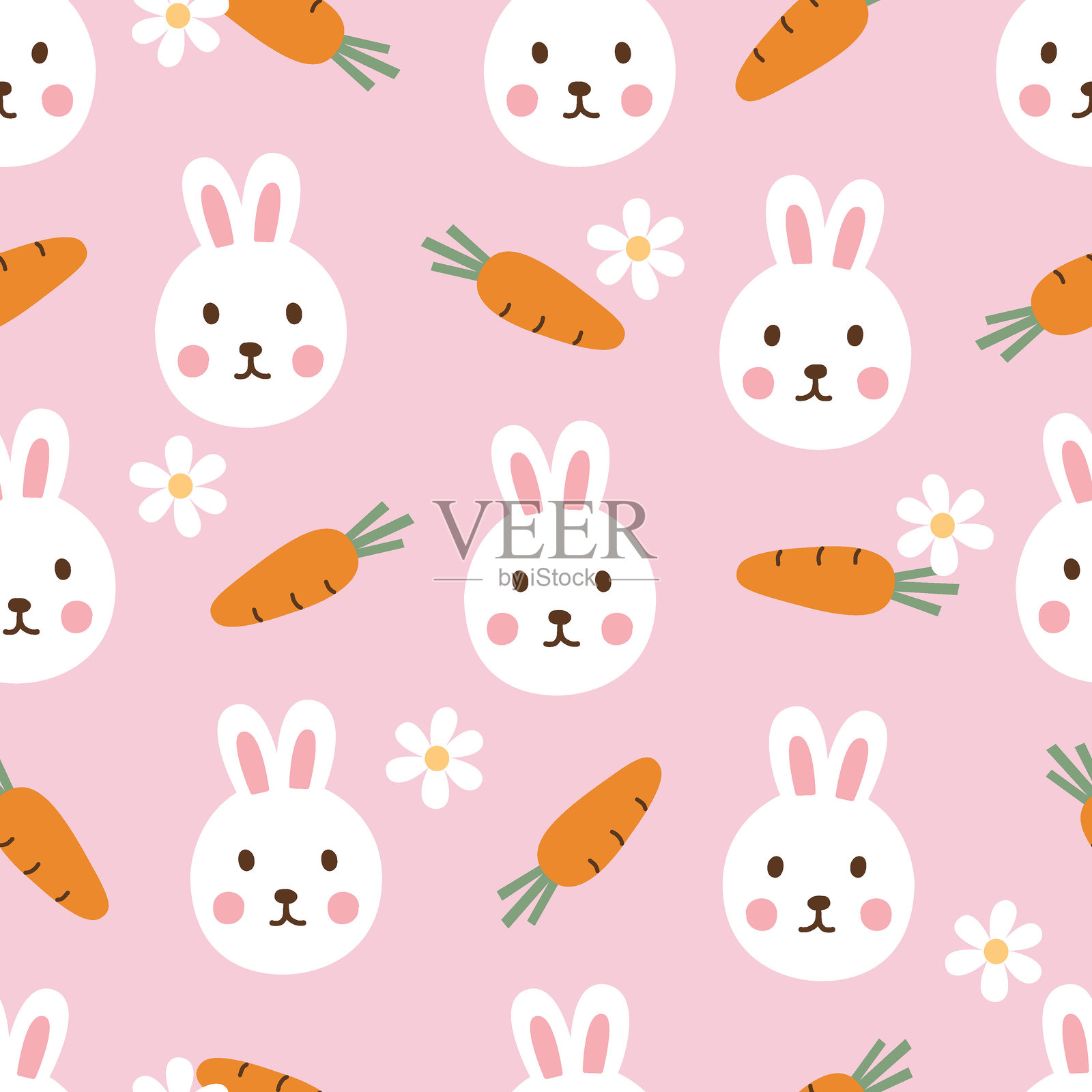 兔子和胡萝卜婴儿无缝图案。可爱的设计用于面料、新生儿服装、纺织品和壁纸。插画图片素材