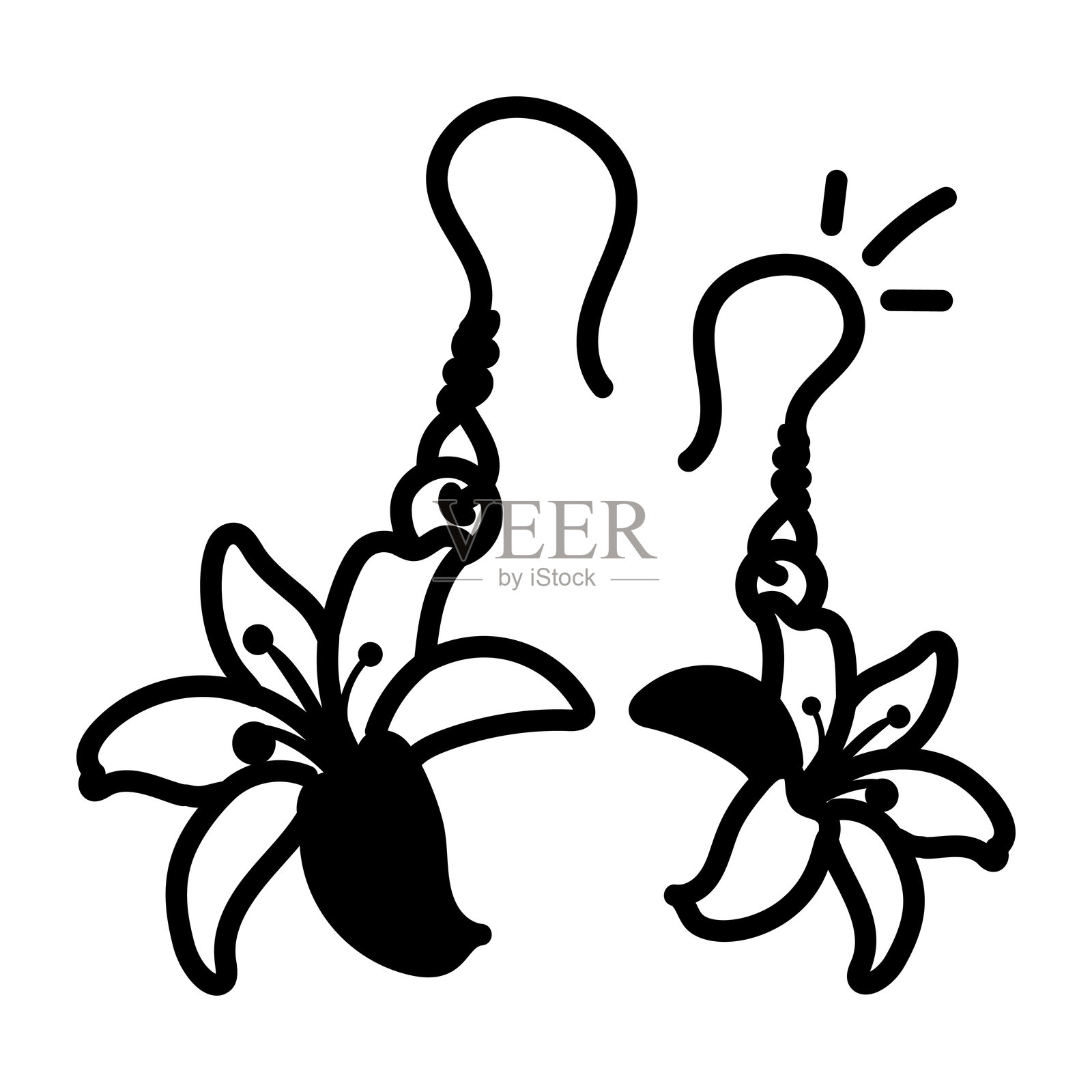 手绘风格的花卉耳环图标插画图片素材