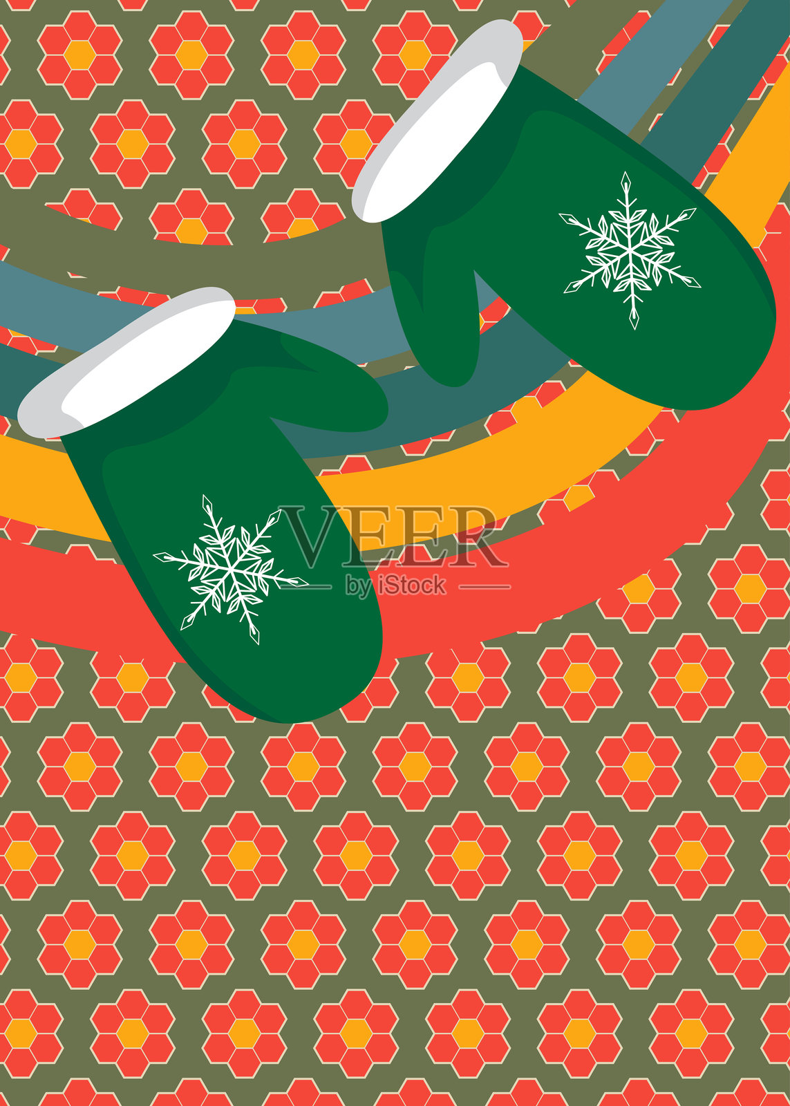 复古70年代背景与手套。时髦的1970年代假日艺术模板。极简复古设计海报。老式色彩艺术作品。插画图片素材