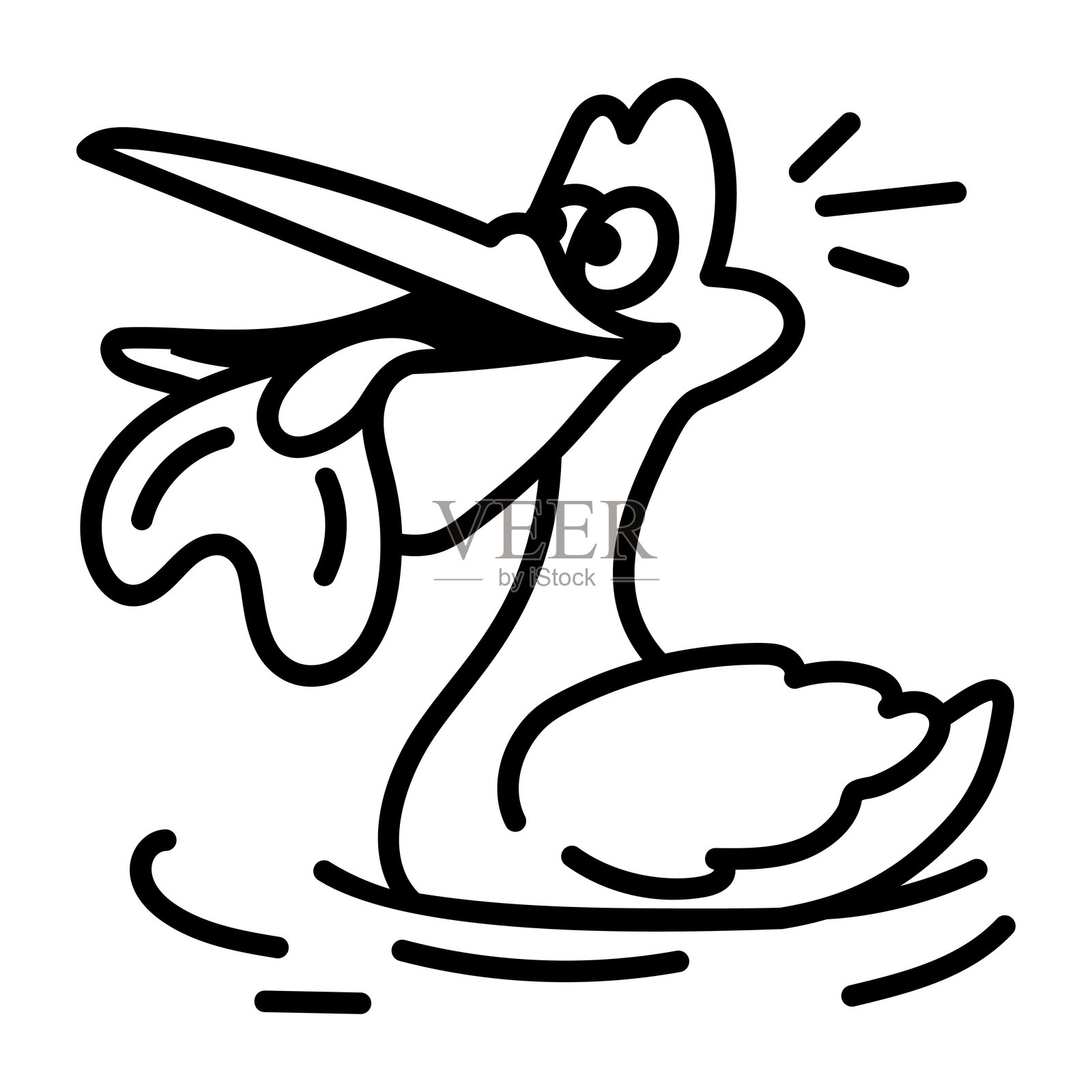 手绘图标：鹈鹕角色从水中吃鱼插画图片素材