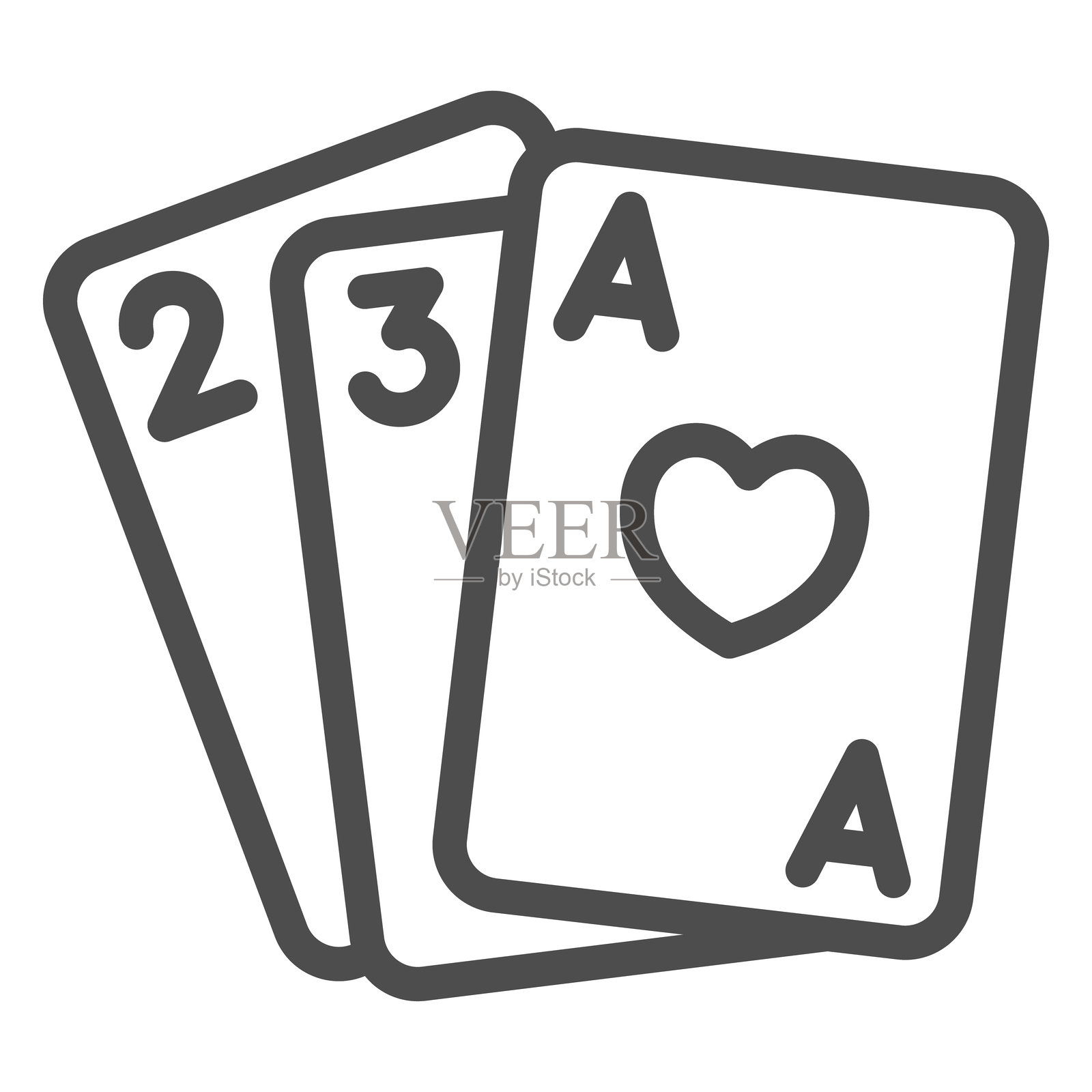 扑克牌线条图标，赌博和赌场概念。矢量图形。扑克游戏纸牌标志，白色背景上的轮廓风格图标，适用于移动或网页设计。插画图片素材