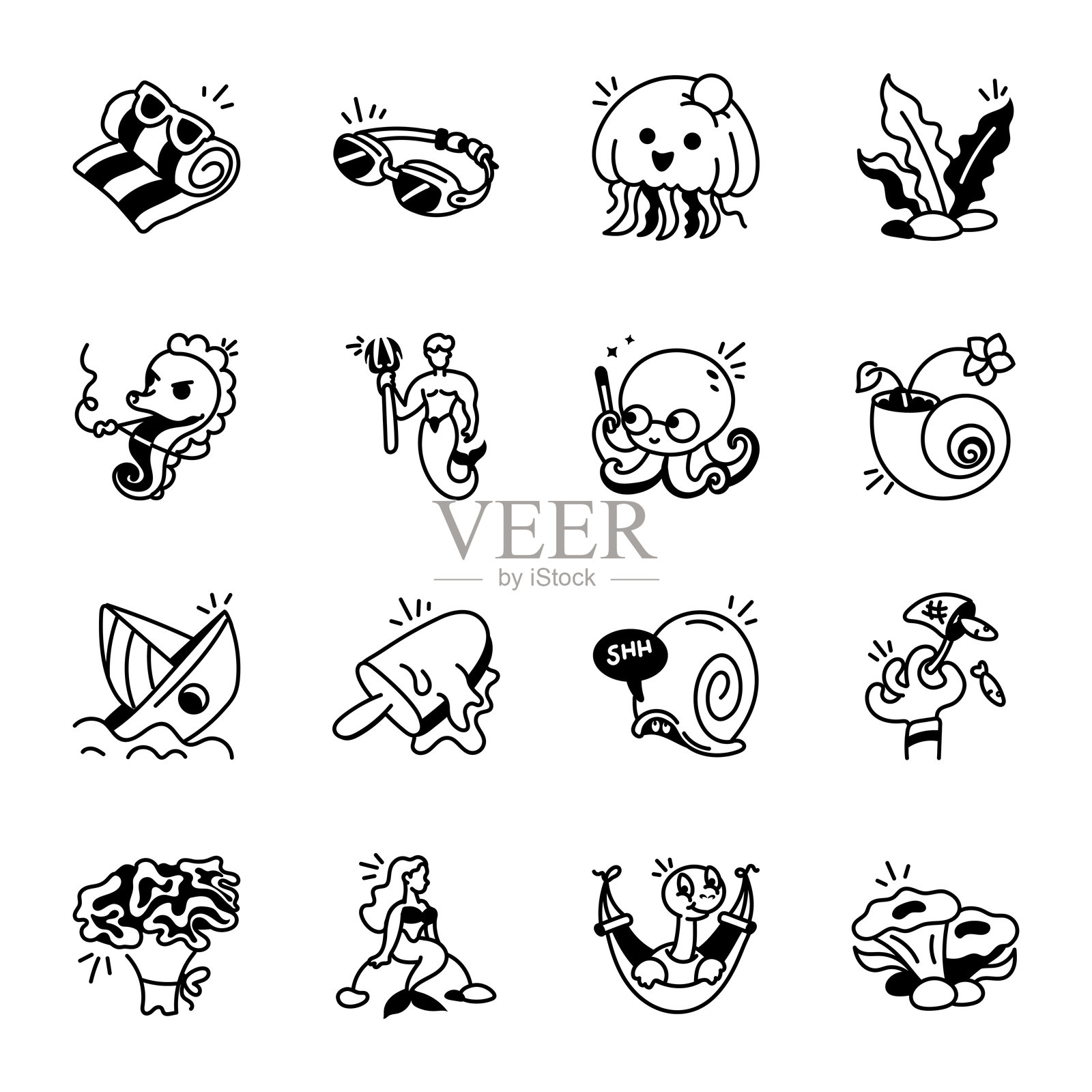 手绘海洋图标合集插画图片素材